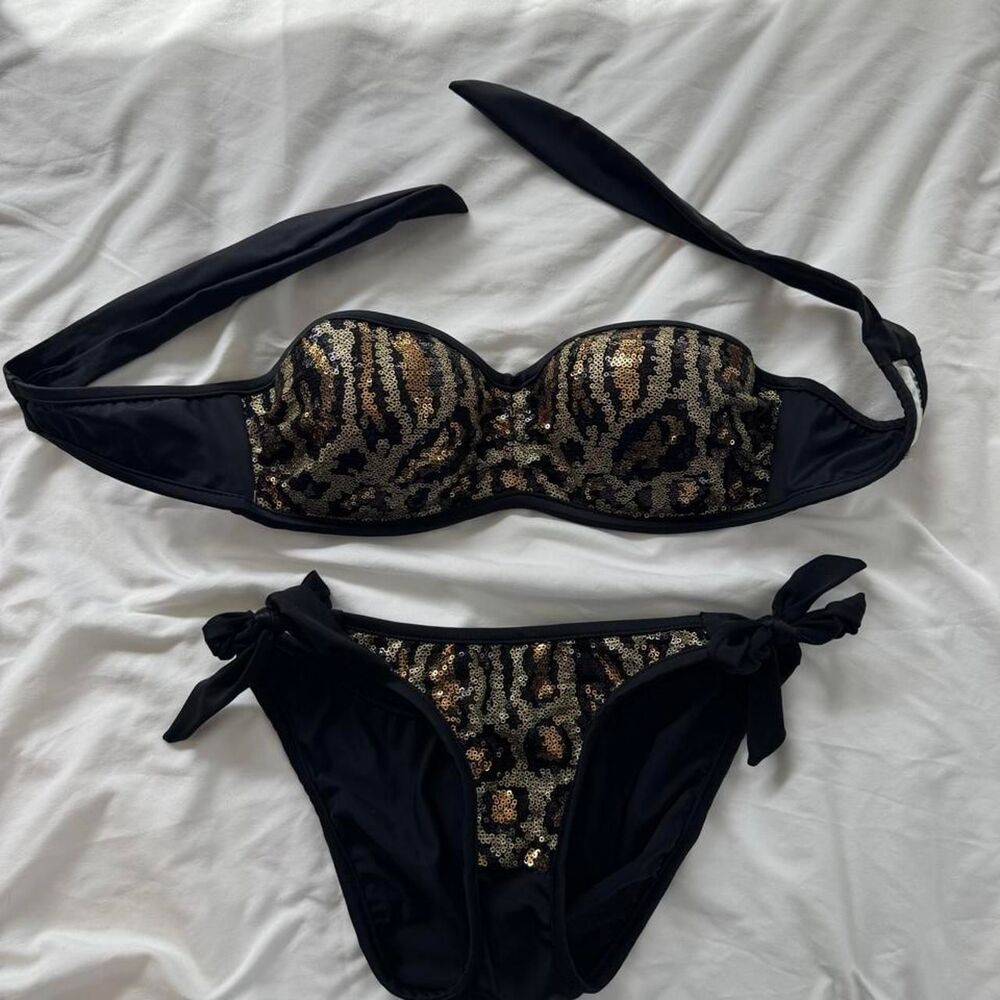 Venus black leopard print bikini set with gold sequins